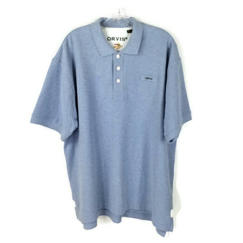 Orvis Signature Heathered Blue Short Sleeve Polo Shirt Mens XL NWOT